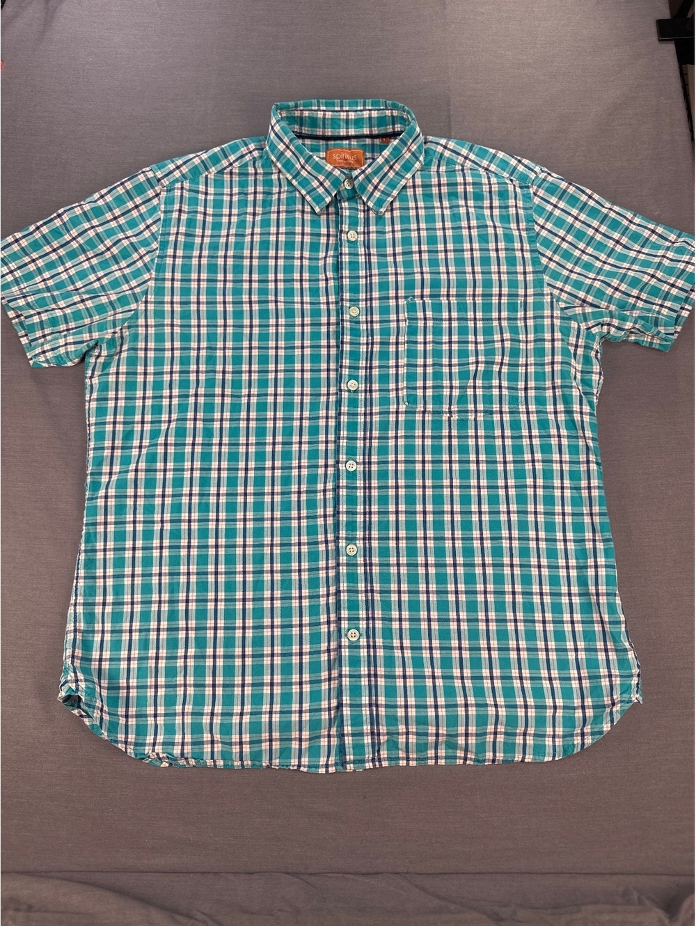 Spiritus Men Button-Up Shirt Large Mint Green Cotton Plaid